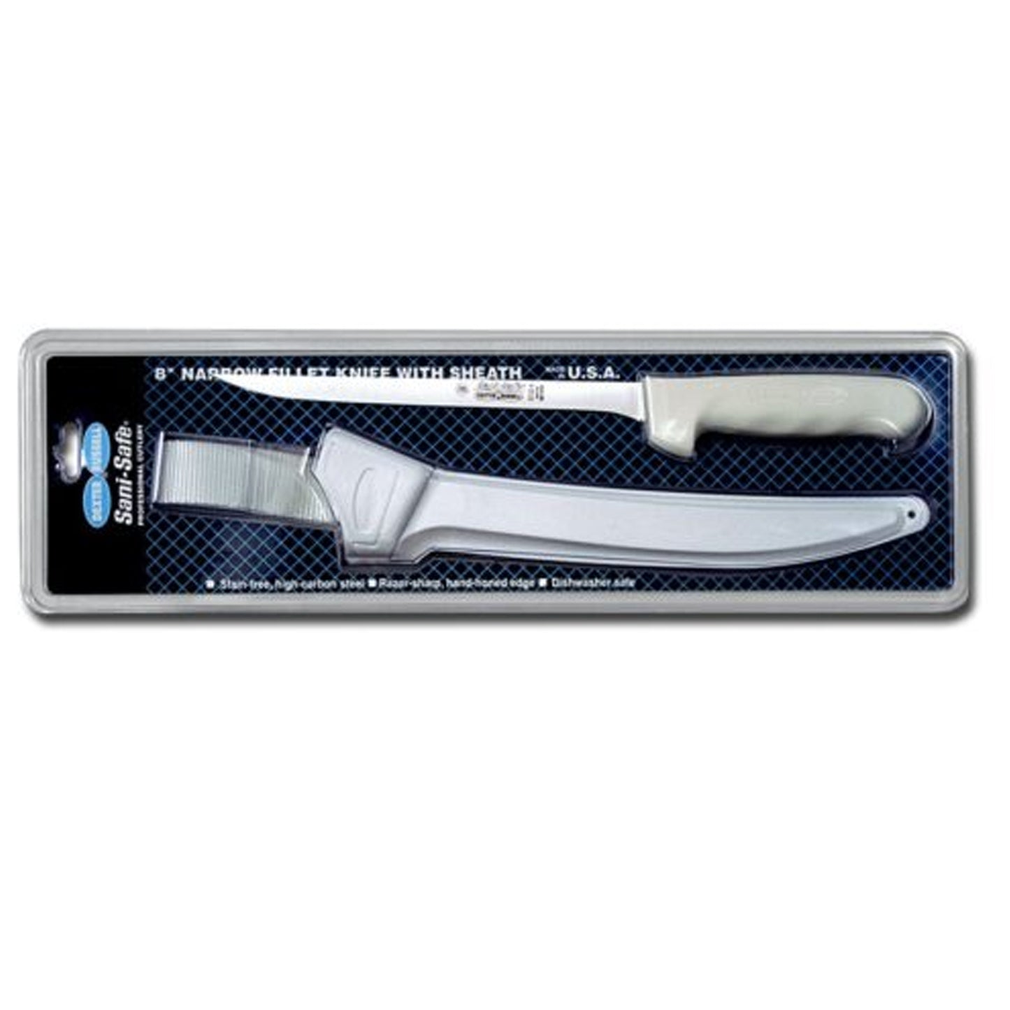 Built to be both tough and sanitary.
A textured, slip-resistant, easy-to-clean polypropylene handle withstands both high and low temperatures.
An impervious blade-to-handle seal provides the utmost in santiary qualification. Stain-free, high-carbon steel blade, with an individually ground and honed edge, excels in commercial use.
Made in USA. www.moralepatches.com.au