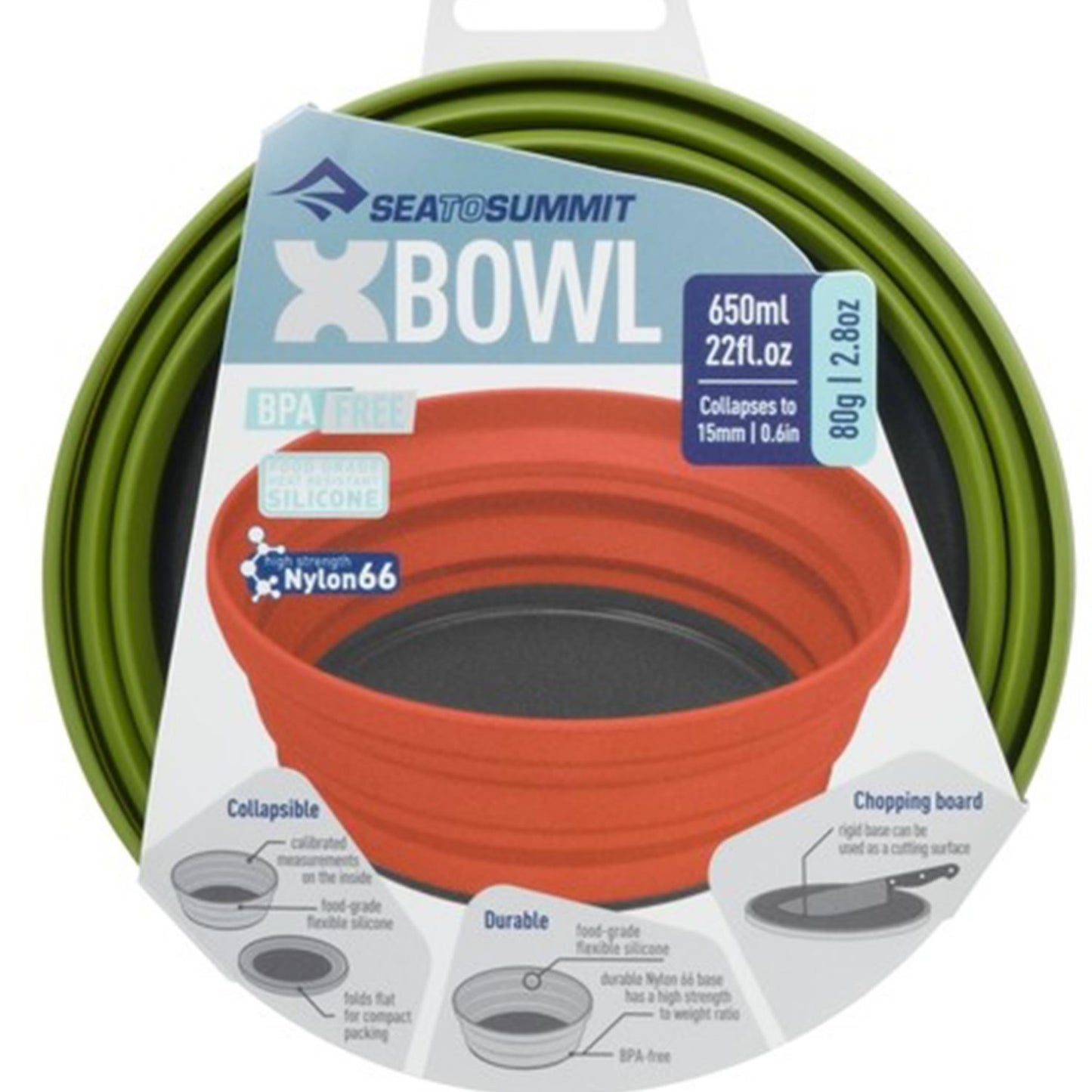 The Nylon base may be used as a cutting board when the X-Bowl is flipped upside down and there are measurement increments on the inside, making it a multi-purpose and functional piece of dinnerware. Our range of X-Series dinnerware nests neatly with the X-Pots to create a comprehensive space-saving camp kitchen set-up. www.moralepatches.com.au