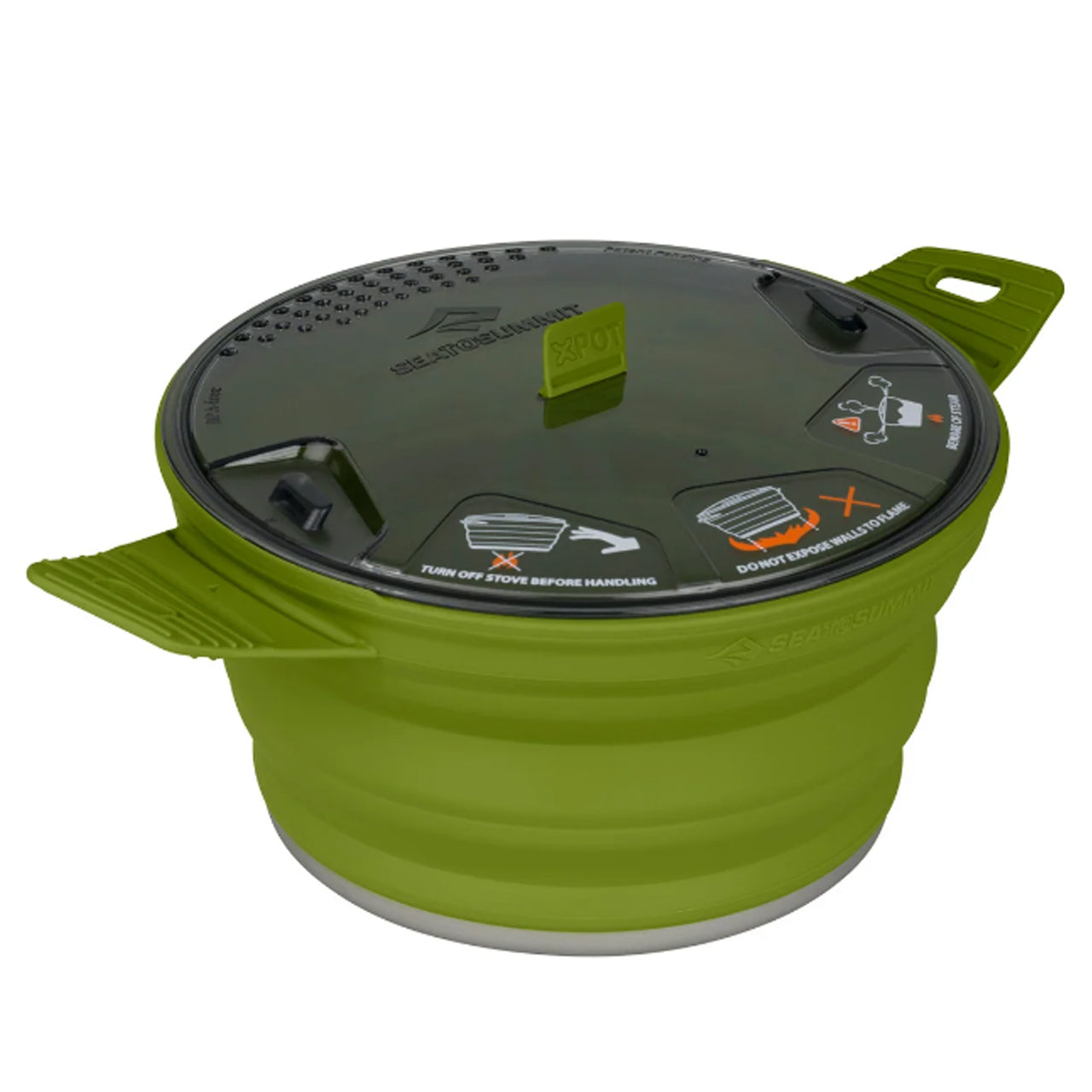 Ideal for 2-3 campers, the X-Pot 2.8L has silicone walls that are constructed from five folding segments for increased expanded height while still packing down to only 40mm. The lid features a built-in strainer and can be locked to the pot with the folding handles for transport. www.moralepatches.com.au