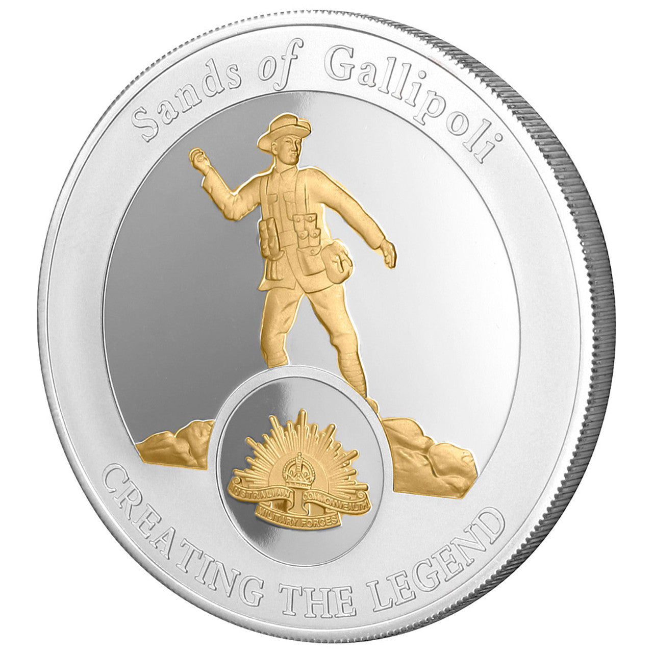 Colour: Gold, silver Material: Minted from brass alloy, finished in highly polished gold and silver plate Measurement: Medallions: 50mm x 4.5mm, Case: 195mm (W) x 245mm (H) x 30mm (D) Volume: Limited to 2,500 releases www.moralepatches.com.au