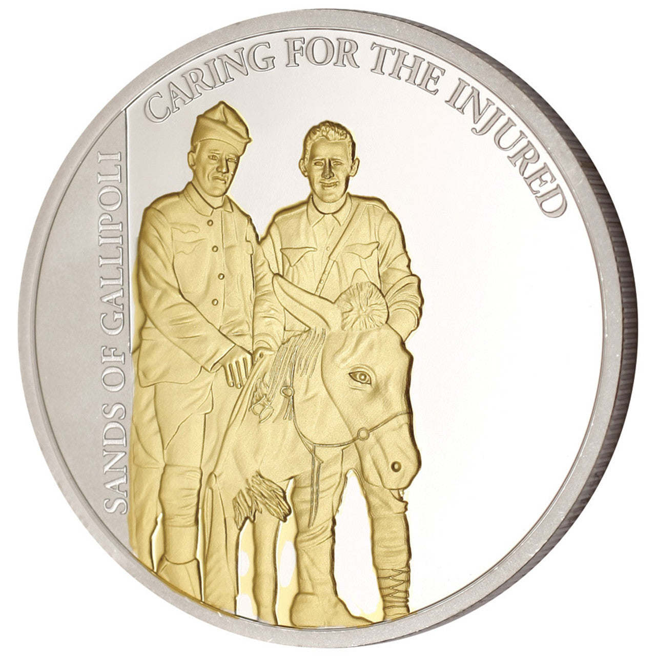 he bravery of John Simpson Kirkpatrick, known as the Man with the Donkey, is celebrated in one of the medallions. He risked his life to assist wounded comrades, using a donkey to carry them to safety. The other medallion represents the ongoing commitment to caring for the injured, with modern-day Diggers providing support and medical assistance. www.moralepatches.com.au