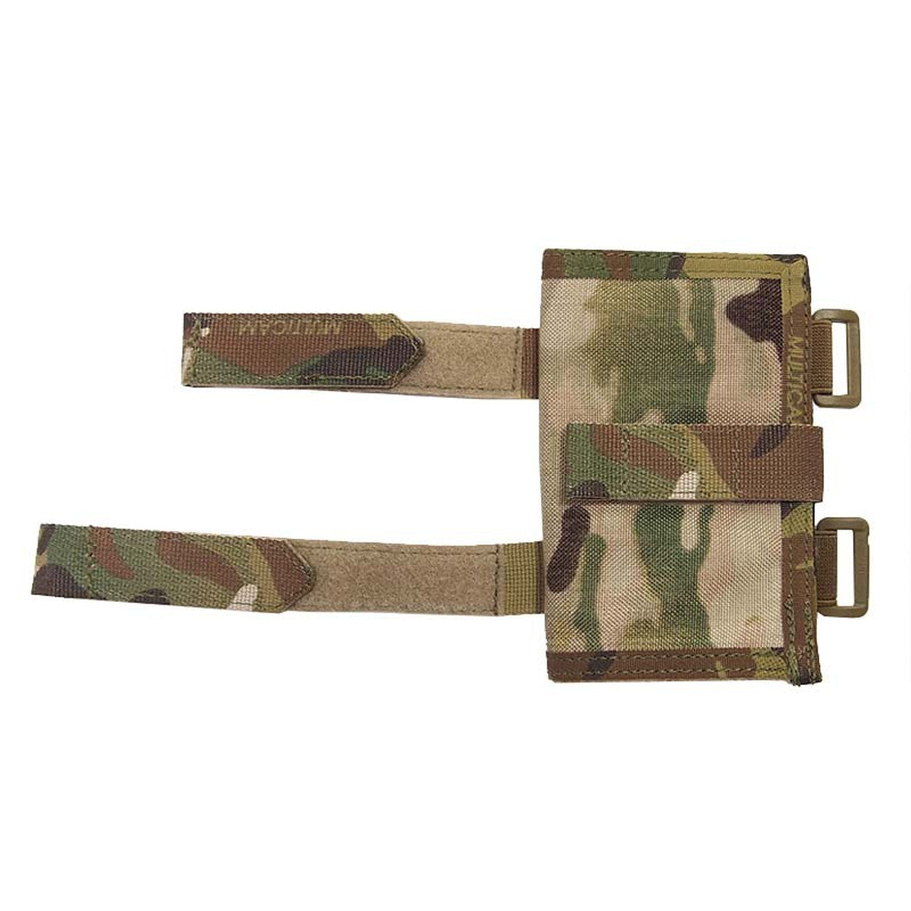 Wrist mounted folding commanders panel including map. Closes with a velcro strap. Large internal folding sleeve and a small swing away sleeve that is transparent on both sides. Twin adjustable wrist straps. Map section: 160mm x 120mm. Swing away section: 95mm x 60mm. Both sides will show different items if required. www.moralepatches.com.au