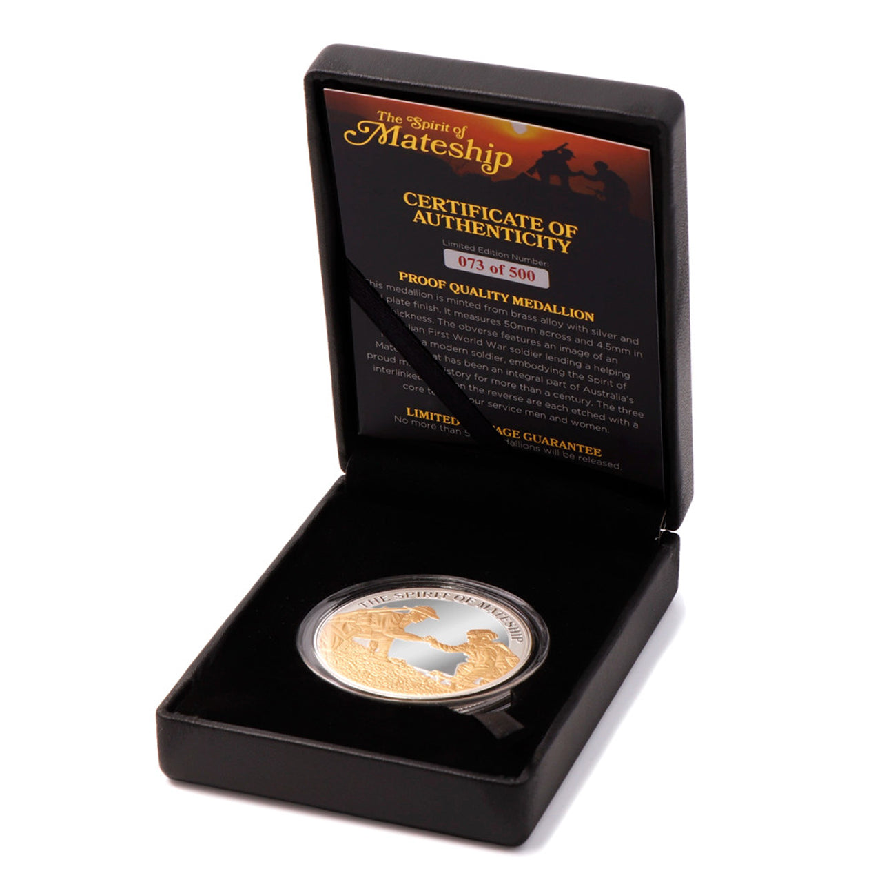 The Spirit of Mateship Limited Edition Medallion is a profound tribute to the enduring spirit of camaraderie, service, and sacrifice that defines the essence of Australia's military history. This extraordinary medallion, meticulously crafted from brass alloy, stands as a timeless symbol of honour and remembrance. www.moralepatches.com.au
