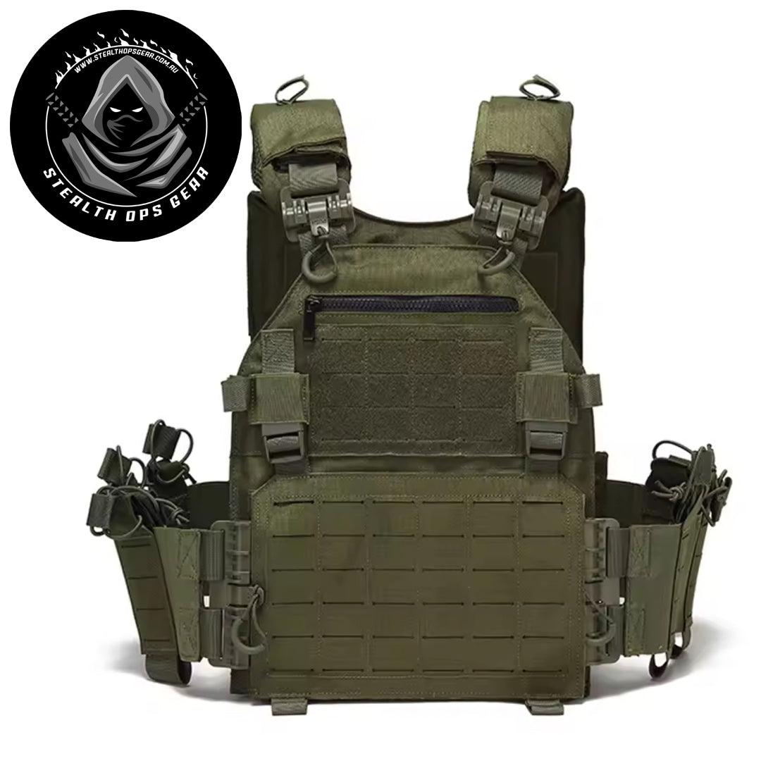 The Stealth Ops Quick Release Assault Vest OD Green is engineered to deliver both durability and versatility for demanding outdoor environments. Made from rugged 1000D waterproof oxford cloth, this MOLLE-compatible vest withstands harsh conditions while providing reliable performance. www.moralepatches.com.au