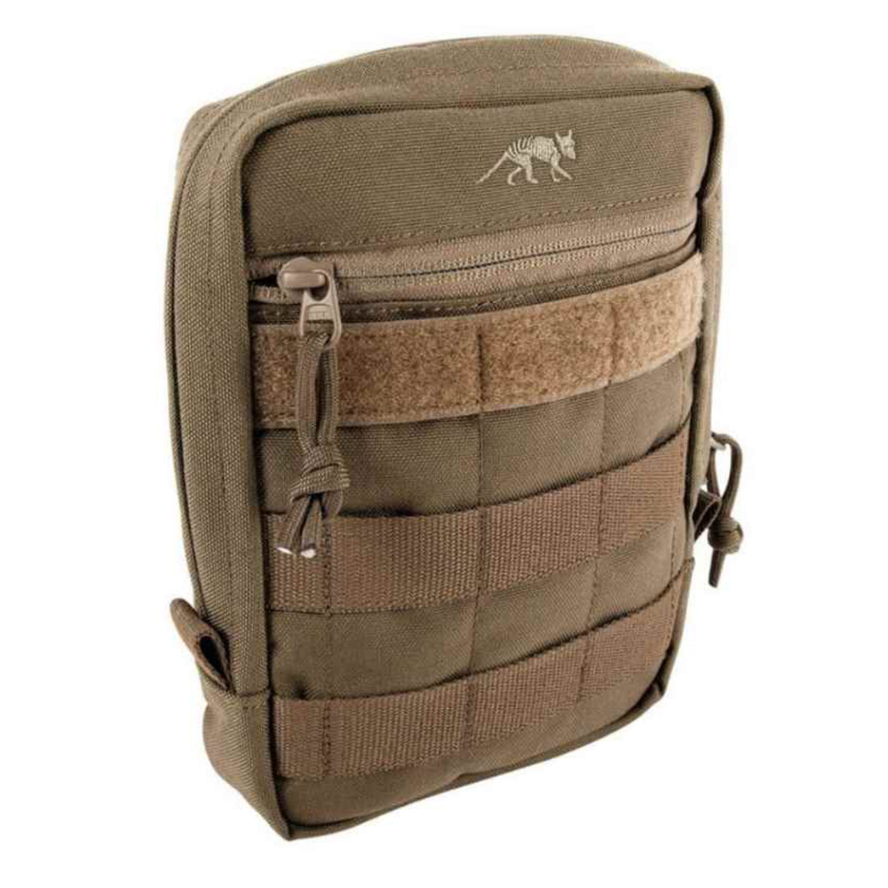 This pouch features a MOLLE snap button system, an extra wide zipped opening, and hook-and-loop strips for a personalised name tag. www.moralepatches.com.au coyote