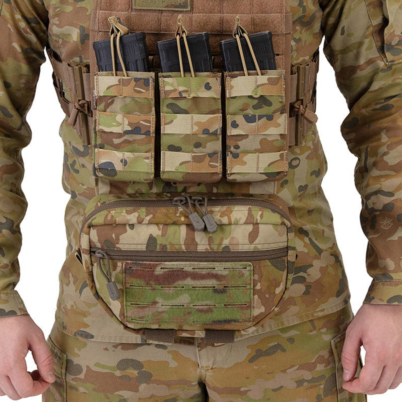 This WAB Pouch gives the operator ease of access to essential equipment. The velcro sandwich system is adjustable and suited to both plate carrier's and chest plates with the removable extension piece. www.moralepatches.com.au
