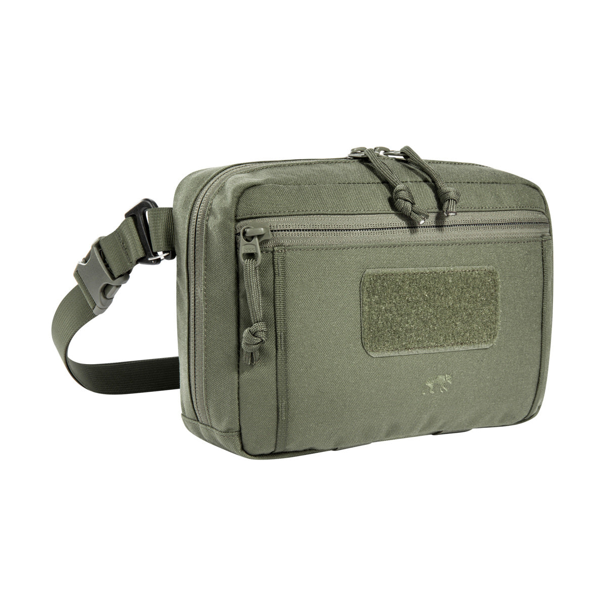 The bag has a removable MOLLE reverse system for attachment to plate carriers and backpacks. In addition, it can be hooked with loops to the TT Survival Pack or other MOLLE surfaces with appropriate buckles. There is also a pass-through for a 50mm belt loop. Inside are flat mesh pockets, elastic loops and a large MOLLE hook-and-loop surface. www.moralepatches.com.au