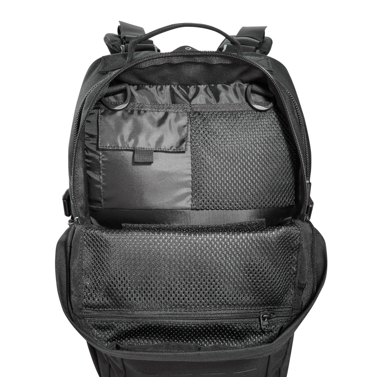 Small inner mesh pockets for storage of small items such as batteries, etc Upper front pocket (2L) and lower front pocket (3L) with zip compartments Hook-and-loop closure patch on the frontside (loop) Detachable hip fins with zip pockets Side pockets made of an elastic material Side compression Front and sides with MOLLE system in laser cut design for optional attachment of additional pockets Hydration system compatible www.moralepatches.com.au