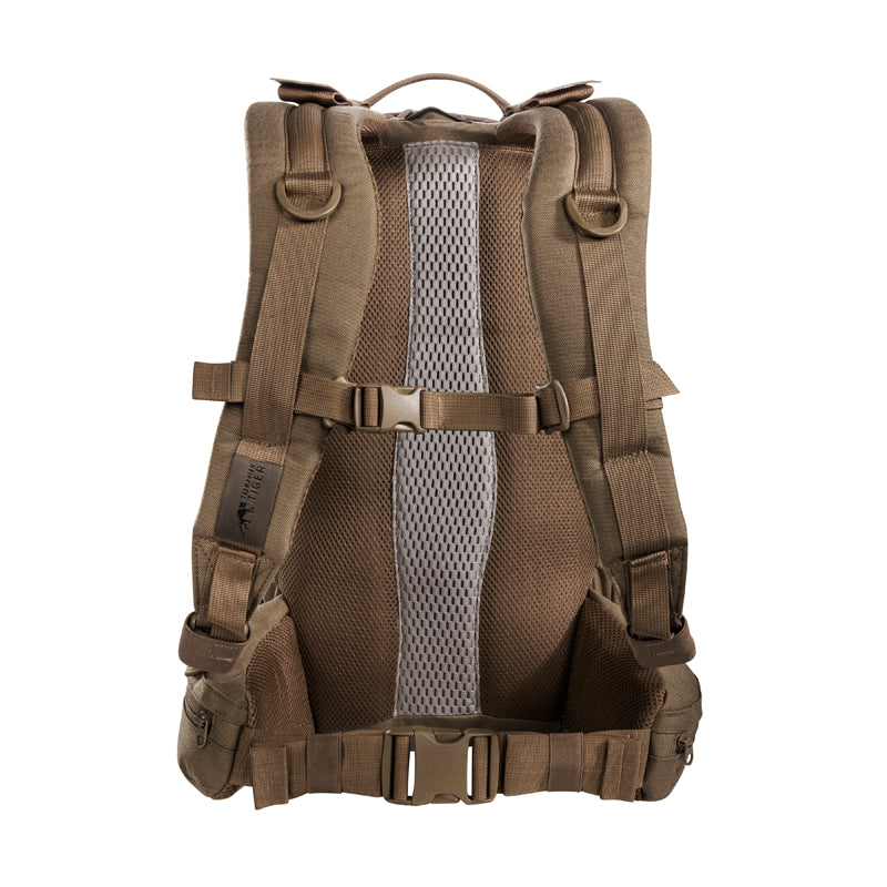 Small 22 litre universal combat backpack with two attachable pockets and elastic side pockets. It has a MOLLE hook-and-loop in the main compartment for customised modular add-ons and the laser-cut MOLLE on the front and sides mean you can combine it with other gear. www.moralepatches.com.au