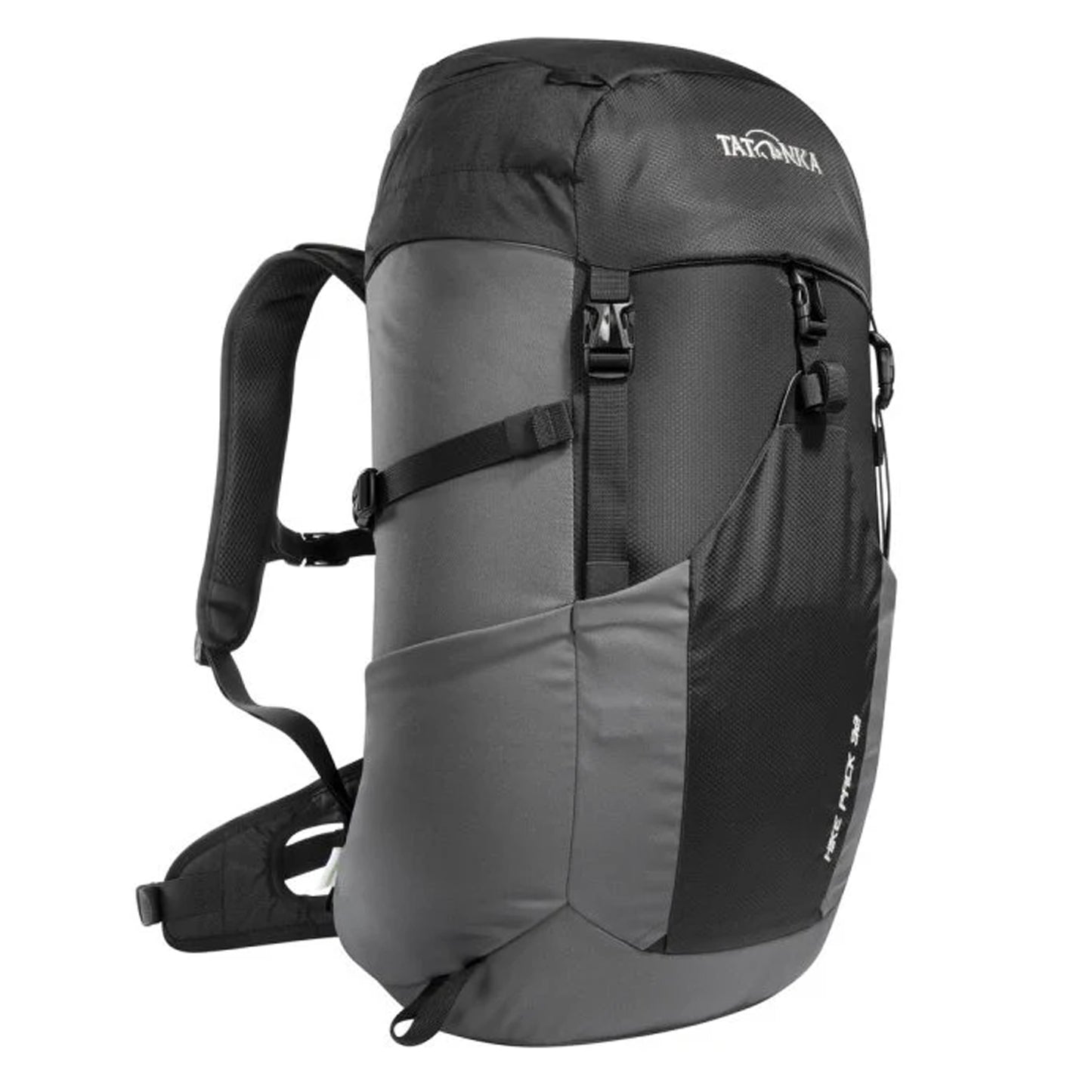 Classic top loader hiking backpack with a super comfortable ventilated mesh back panel, 32 liter volume, hip belt with zip pocket, fixation for hiking poles, rain cover and front insert pocket for a via ferrata helmet, jacket or similar. Partly made of recycled materials and with a PFC-free finish. www.moralepatches.com.au