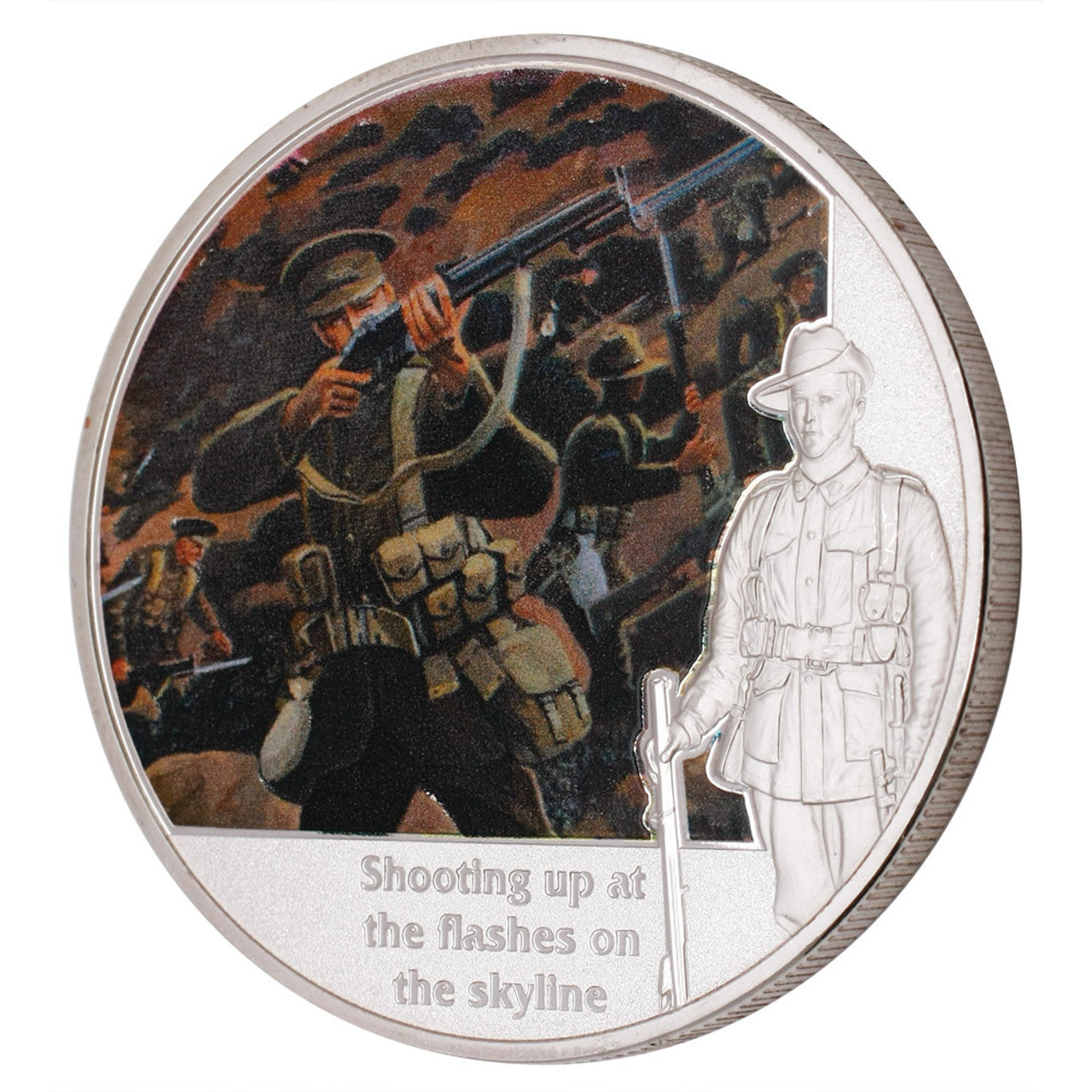 The stunning Sands of Gallipoli 2012 release The Landing Two Limited Edition Medallions Set from the military specialists. This Limited Edition set of proof quality medallions features photo-quality detailed characters from internationally renowned military artist David Rowlands painting, The Spirit - Gallipoli Landing. The reverse of each medallion features the Rising Sun Hat Badge. www.moralepatches.com.au