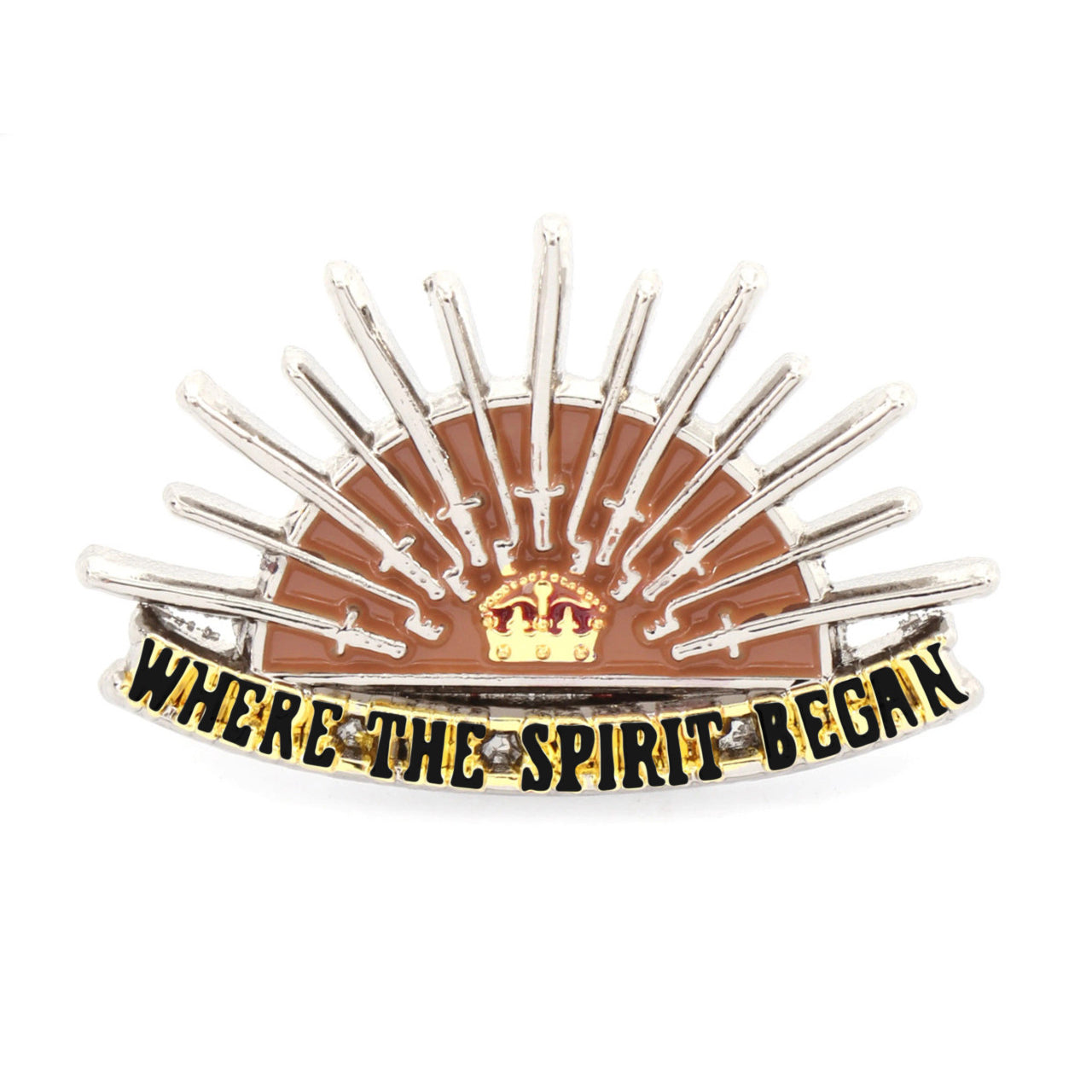 This lapel pin is a miniature representation of the Hutton Trophy of Arms, the emblem believed to have inspired the iconic Rising Sun Badge. While small in size, it carries deep significance of our heritage, symbolising the history and origins of the Australian digger tradition. www.moralepatches.com.au