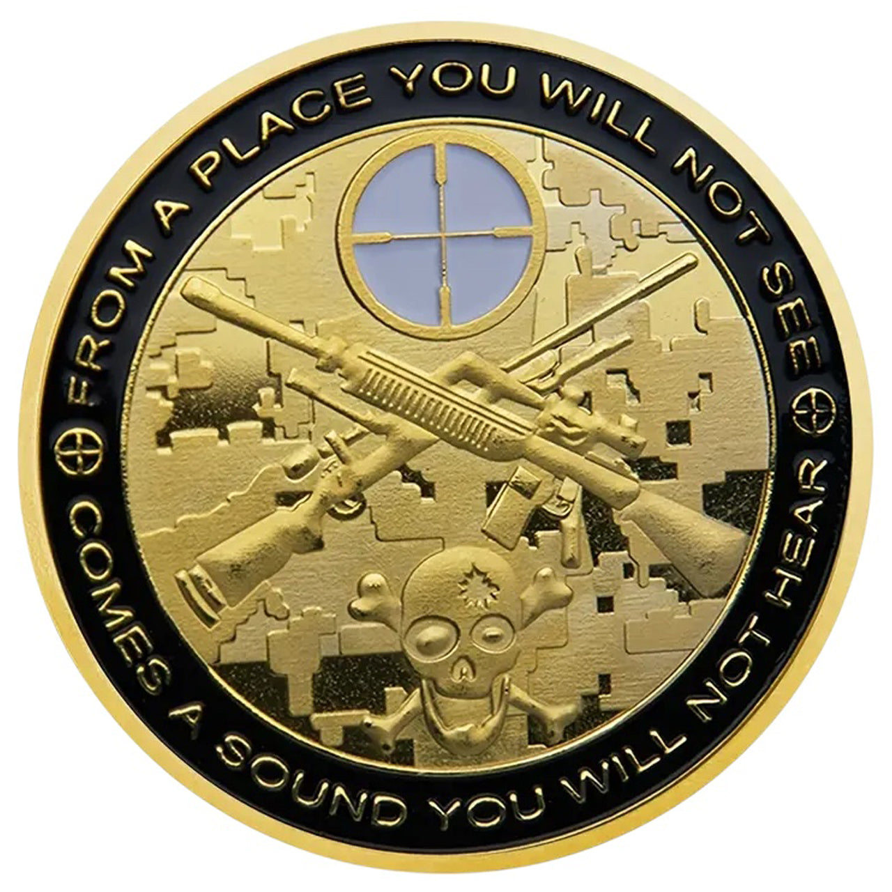 Show your respect for the Sniper Medallion with this beautiful full-colour medallion! Its unique design features the sniper and spotter in gold on one side and sniper rifles on the other. Show your appreciation with this one-of-a-kind piece of jewellery. www.moralepatches.com.au