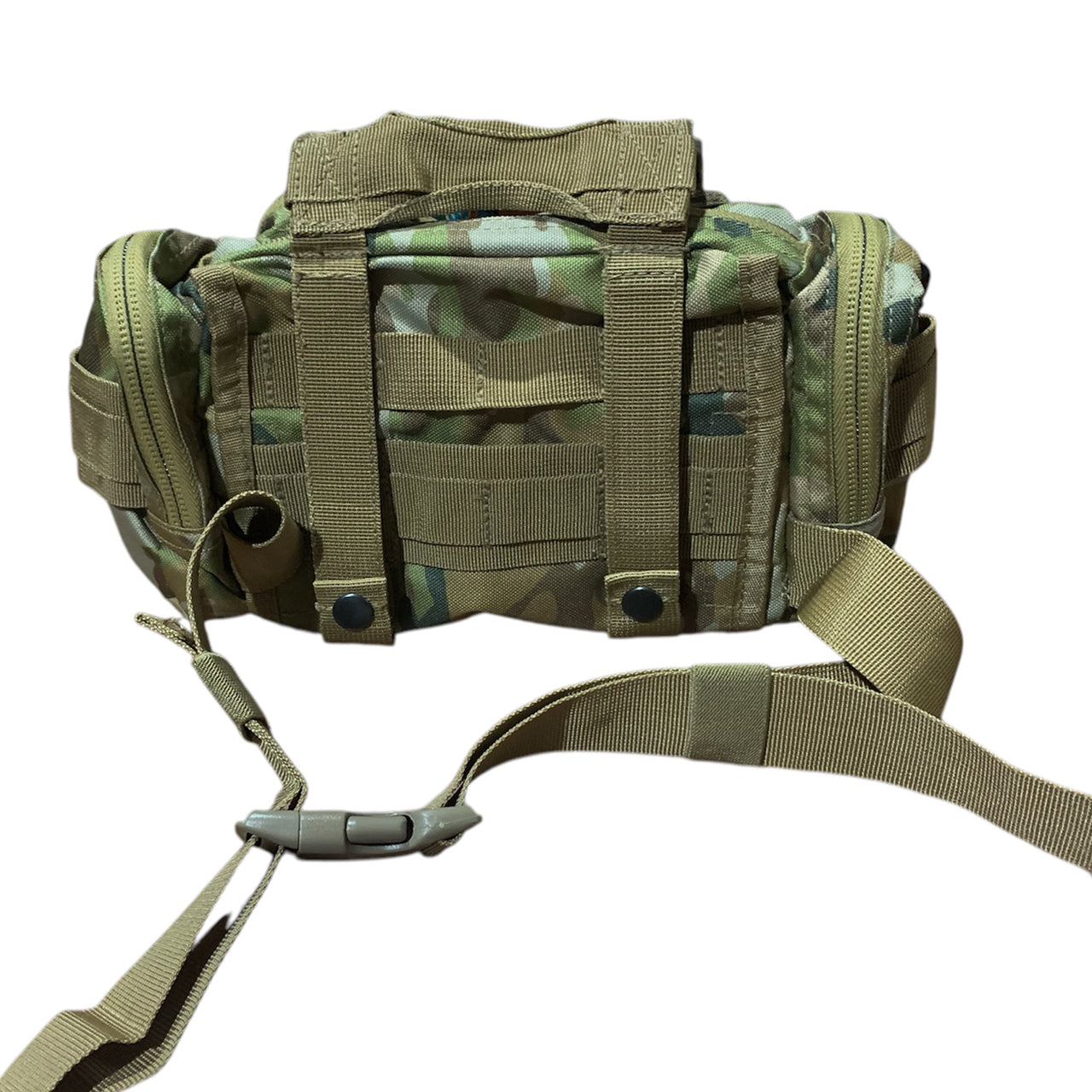 Elevate your outdoor adventures with the AMCU Waist Bag With MOLLE Adaptability! This versatile bum bag features convenient side and front pockets, as well as MOLLE fittings and x2 straps for ultimate functionality. The top compression strap/handle and waist belt ensure a secure fit, while the main compartment with mesh divider allows for easy organization. Crafted with heavy duty fabric, this bag can handle even the toughest terrain. www.moralepatches.com.au