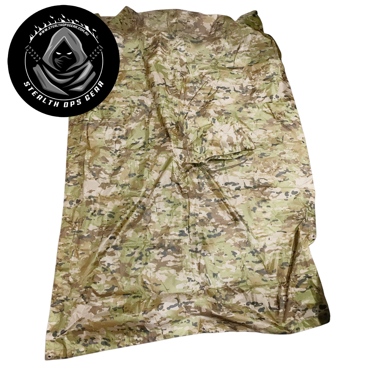 This indispensable gear is ready for any weather, perfect for piquet duty or quick shelter with its clever redesign that combines a poncho and hootchie. It's 100% waterproof and made from 210D nylon coated with polyurethane, www.moralepatches.com.au