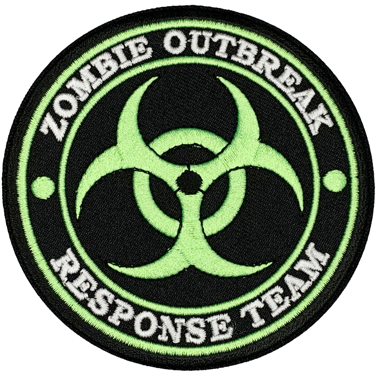 Zombie Outbreak Response Team Green Iron On Patch. Great for attaching to your jackets, shirts, pants, jeans, hats. Size: 8.89cm www.moralepatches.com.au