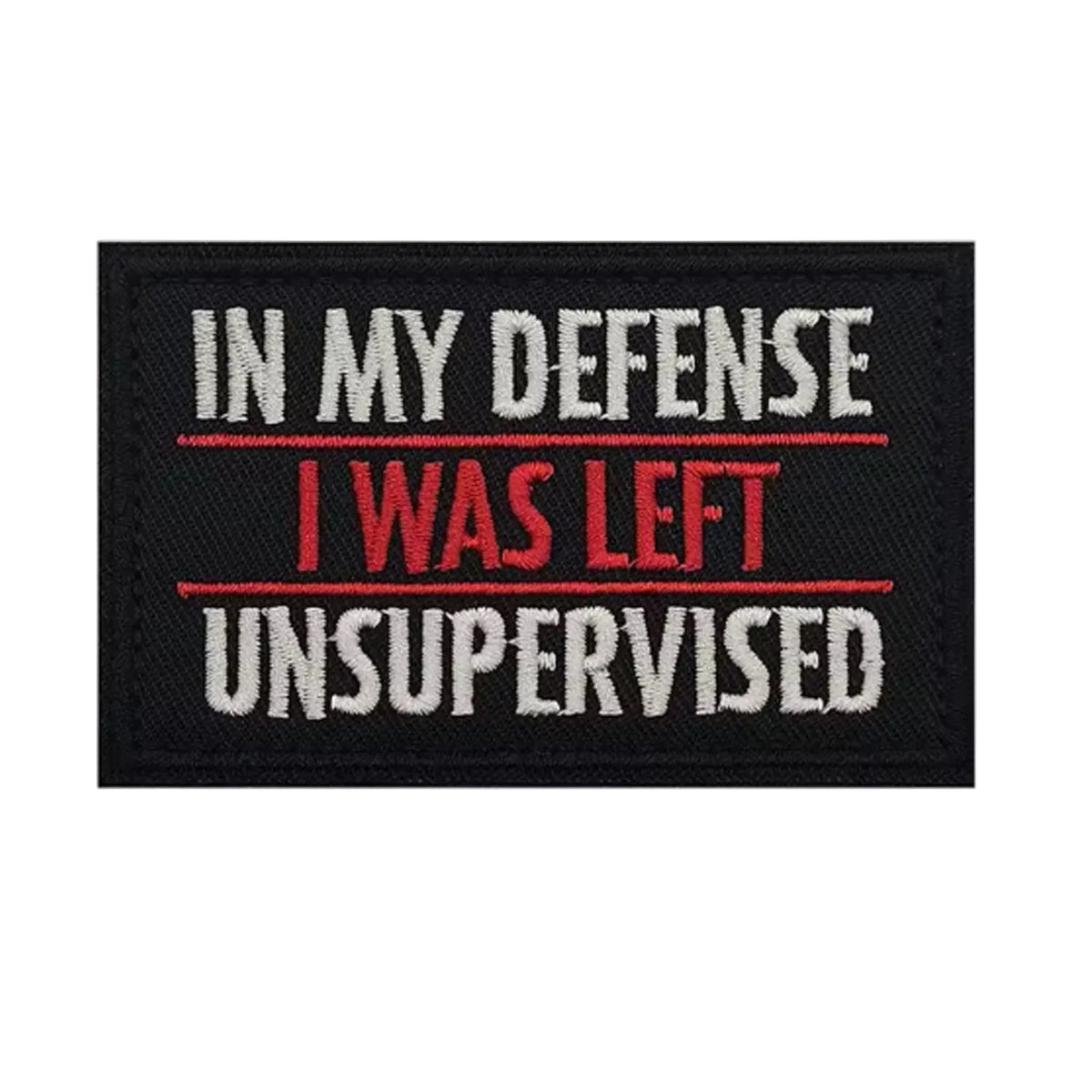 Unleash your rebellious spirit with the In My Defense I Was Left Unsupervised Morale Patch in red and white text! Featuring an embroidered design and hook & loop backing, this 8x5cm patch is the perfect addition to your collection. Show off your unapologetic confidence and unique sense of humour with this high-quality product. www.moralepatches.com.au