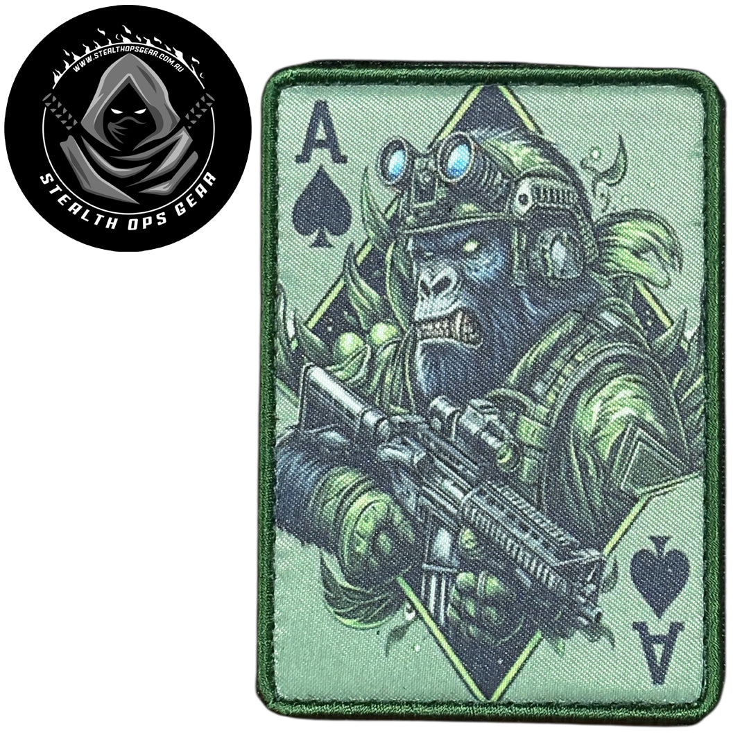 Unleash your creativity with the Gorilla Ace Card Embroidery Patch Hook & Loop! Measuring 9x6.5cm and featuring a beautifully embroidered design and secure hook & loop backing, this patch is a must-have for any collector. www.moralepatches.com.au