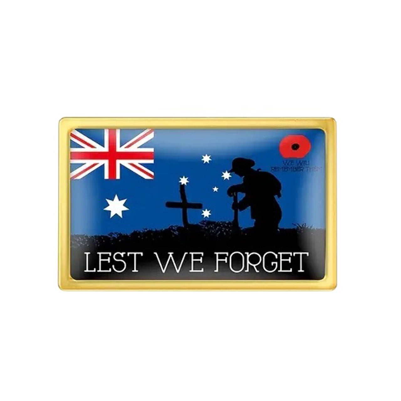 This gold-plated, enamel-filled lapel pin allows you to proudly display the Australian flag while honouring all those who have served or are currently serving in all theatres of war and peacekeeping efforts. Featuring the Australian Flag, it symbolises both national pride and remembrance. www.moralepatches.com.au