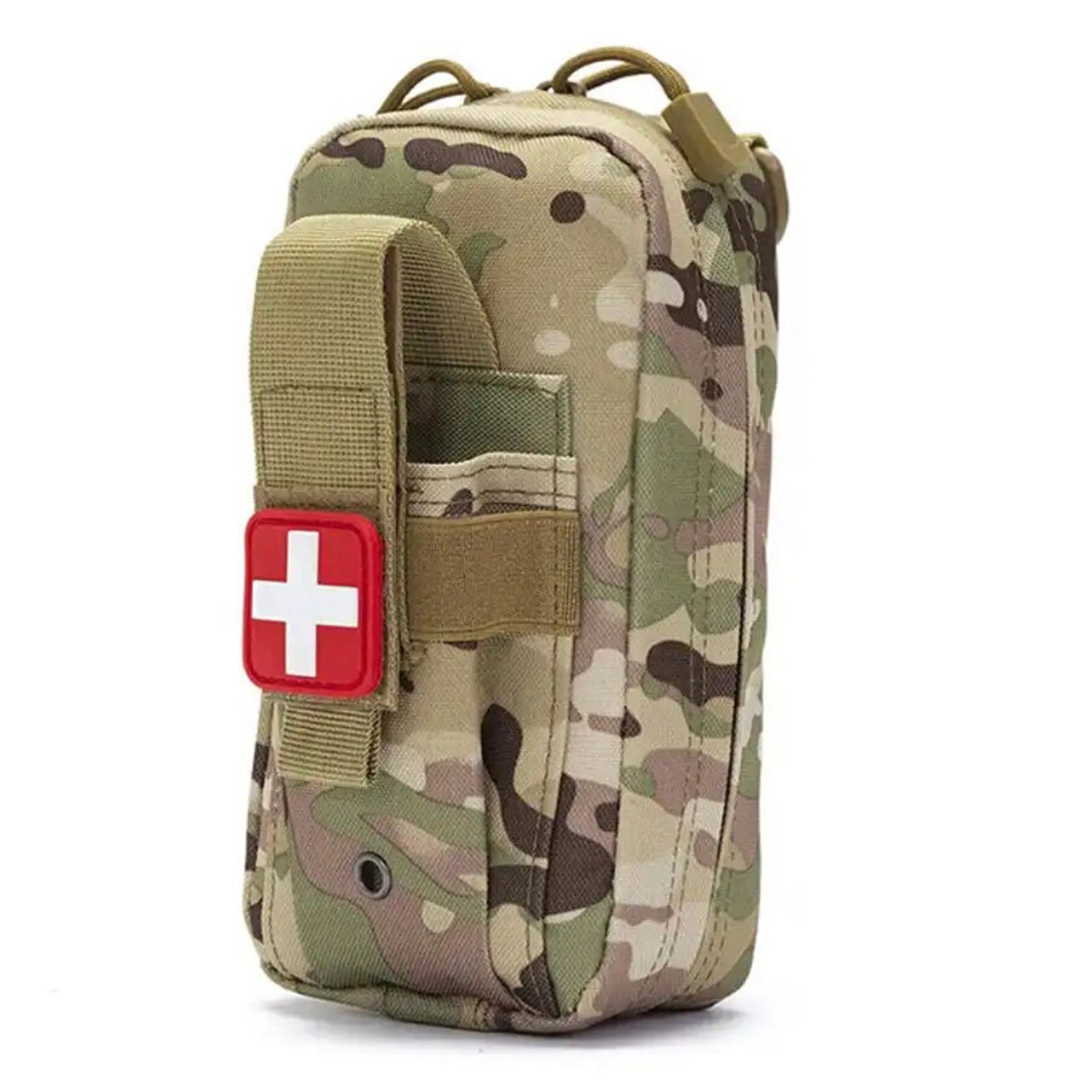 Compact Emergency kit pouch with lots of uses, carry your tourniquet, multitool or torch in the front pocket. Add your essential items in the main compartment from bandages to rations. Attach to your gear with x2 MOLLE straps to suit your needs but don't forget this essential pouch in the field. www.moralepatches.com.au