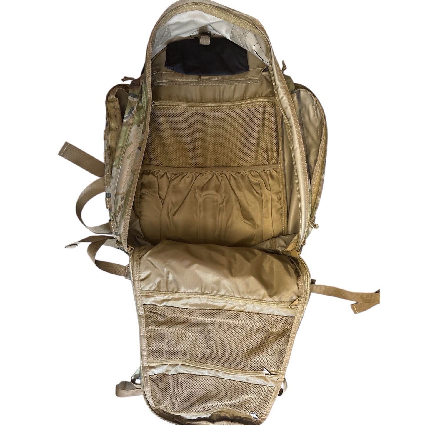 The AMCU Tactical 45LT Patrol Pack is designed for 2-3 day missions, featuring two main compartments for efficient gear organization. It includes a front pocket with an internal organizer, a dedicated hydration pocket, and a protective pouch for sunglasses www.moralepatches.com.au