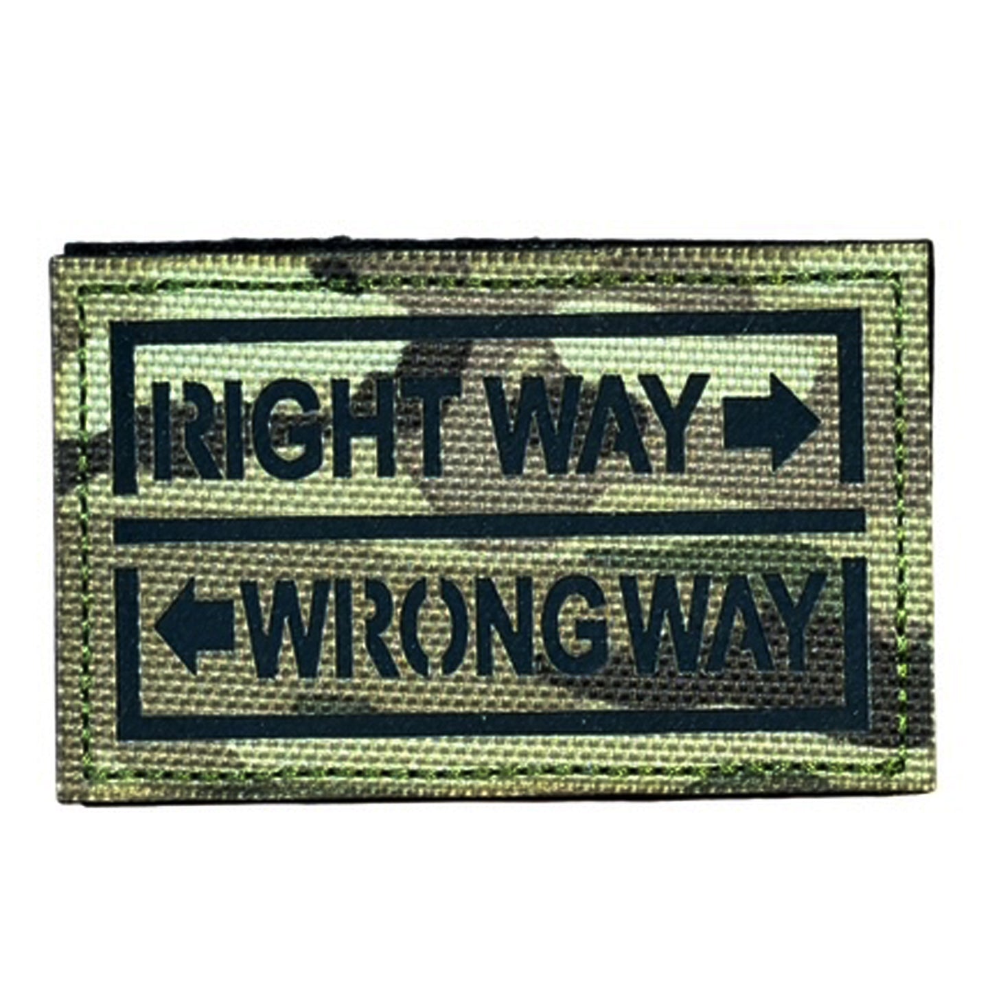 Make a bold statement with the Right Way Wrong Way Laser Cut Multicam Patch. This striking 8x5cm patch features laser-cut precision detailing that demands attention. Backed with both hook and loop fasteners, it's ready to attach to tactical gear, backpacks, or uniforms instantly. www.moralepatches.com.au