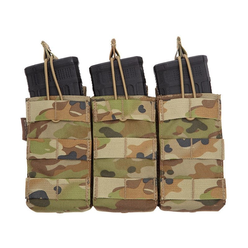 The Valhalla Triple Mag Pouch is an easy and effective way to carry your magazines. It does this by utilizing an open-top design with elastic bungee cords with easy pull tabs to hold the mags in place. www.moralepatches.com.au