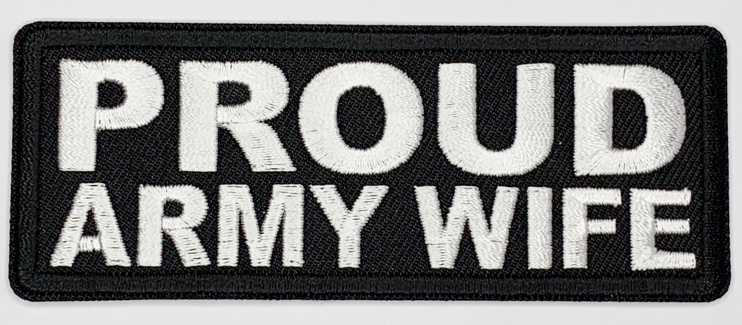 Proud Army Wife Iron On Patch. Great for attaching to your jackets, shirts, pants, jeans, hats. Size: 10.4X4cm