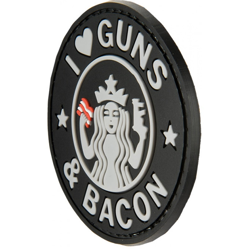 I Love Guns and Bacon PVC Patch, Velcro backed Badge. Great for attaching to your field gear, jackets, shirts, pants, jeans, hats or even create your own patch board. Size: 6cm
