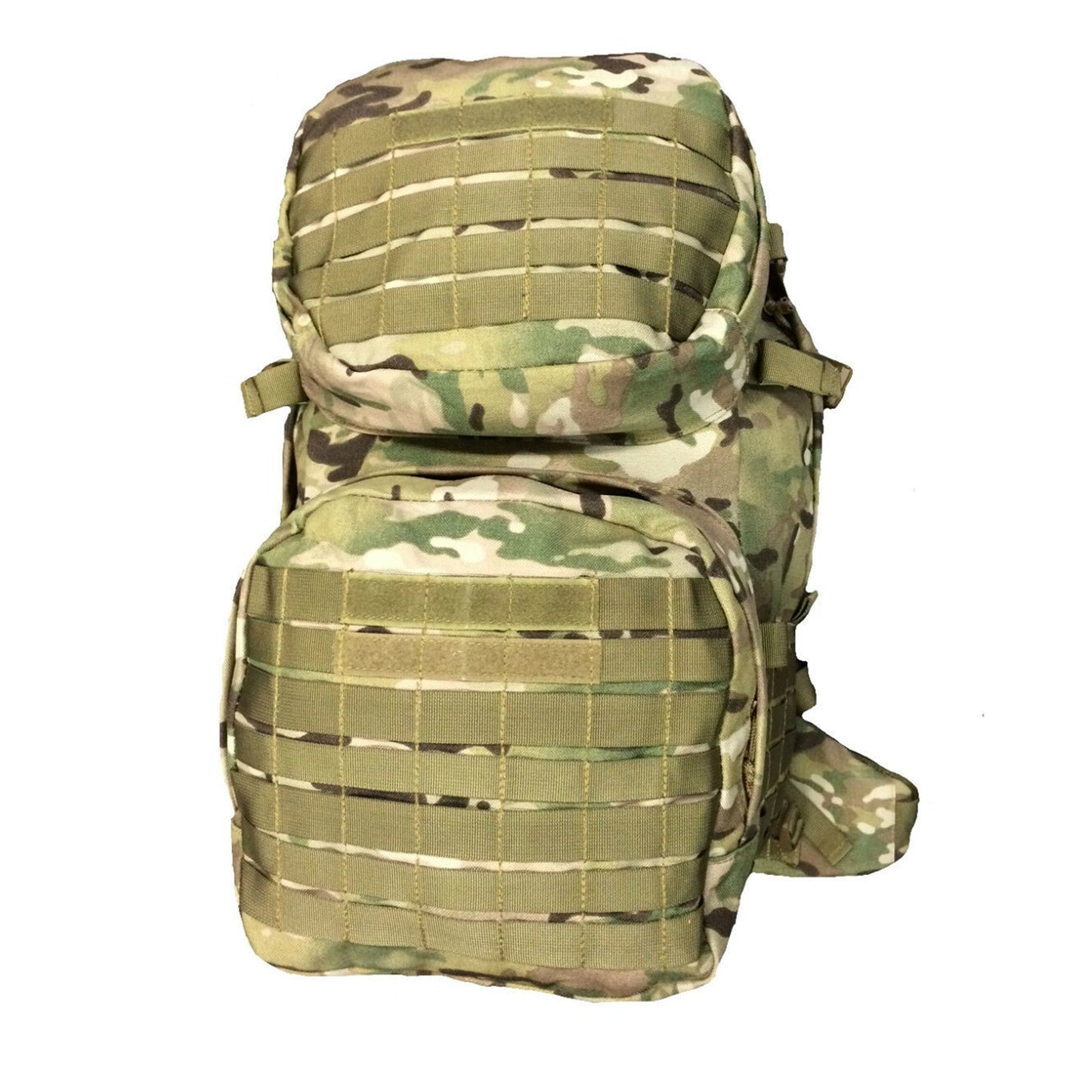 45LT load bearing patrol pack heavy duty 900D 2 coats PU fabric Large main pack A4 folder compatible Fully hydration compatible Internal front zippered pocket Air-mesh lined harness with reinforced hip-belt Front pockets with organisers Sides and bottom are PALS compatible Accessory loops on bottom of pack