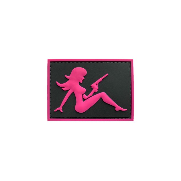 Mudflap Girlwith Pistol on Left Hand PVC Patch, Velcro backed Badge. Great for attaching to your field gear, jackets, shirts, pants, jeans, hats or even create your own patch board. Size: 7x5cm
