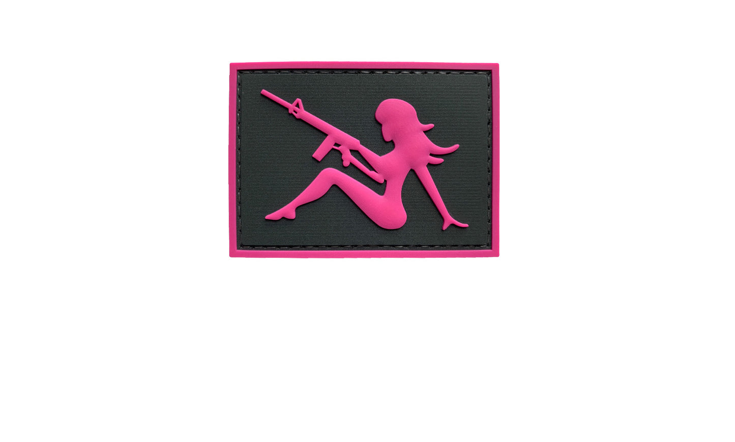 Mudflap Girl with Rifle on Right Hand PVC Patch, Velcro backed Badge. Great for attaching to your field gear, jackets, shirts, pants, jeans, hats or even create your own patch board. Size: 7x5cm