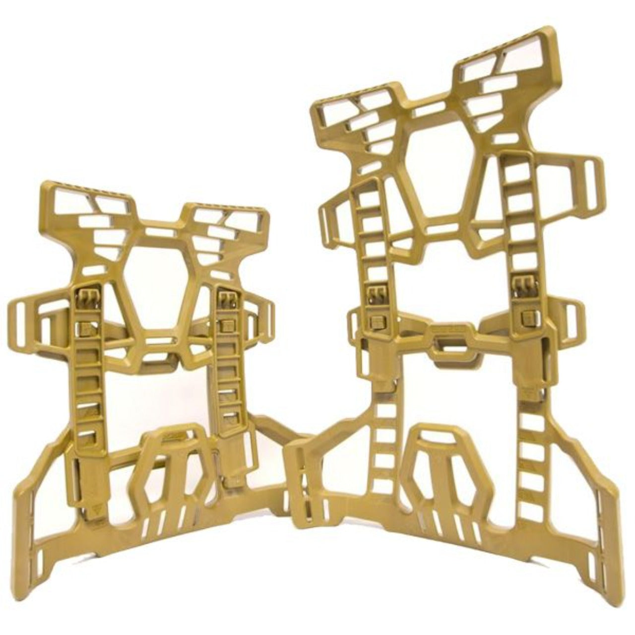 Provides 115 mm of vertical adjustability (413 to 528 mm total height) 5 size configurations Accommodates the 1 st to 99 th percentile user Total weight of 860 grams/ 1.9lb Secure release system Multiple pack mounting slots on frame to ingrate with COTS/ MOTS solutions Patented Lumbar Support for increased comfort and standoff. Integrates with plate carrier allowing back pack to fit within the standoff cavity Moulded polymer construction for strength Environmental stabilises