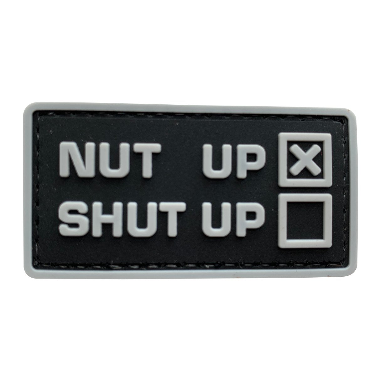 Nut Up or Shut Up PVC Patch, Velcro backed Badge. Great for attaching to your field gear, jackets, shirts, pants, jeans, hats or even create your own patch board. Size: 5.8x3cm