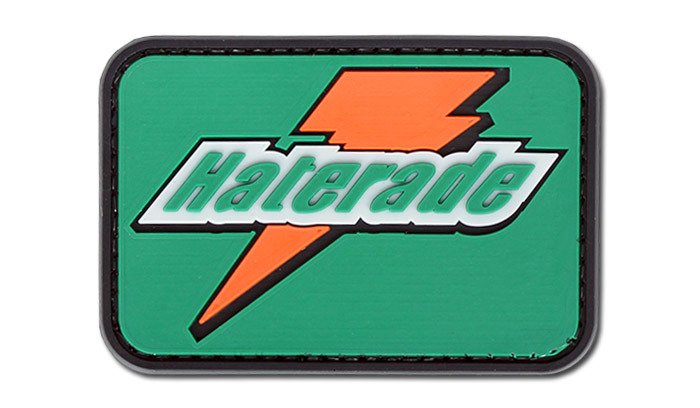 Haterade PVC Patch OD Green, Velcro backed Badge. Great for attaching to your field gear, jackets, shirts, pants, jeans, hats or even create your own patch board. Size: 7.5x5cm
