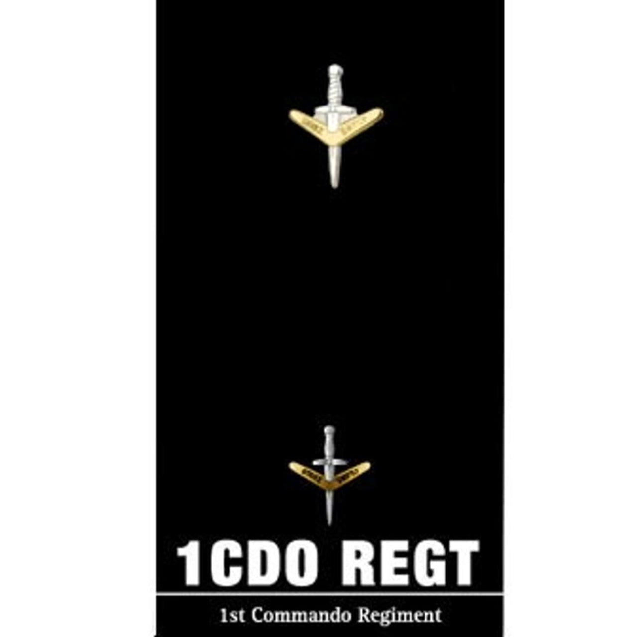 The stunning 1st Commando Regiment (1 CDO REGT) 20mm lapel pin. This beautiful pin is perfect for your jacket and a wonderful addition to any collection. Specifications: Material: Plated zinc-alloy Colour: Gold, silver Size: 20mm www.moralepatches.com.au