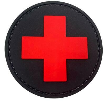 Round Cross Medic PVC Patch Black and Red, Velcro backed Badge. Great for attaching to your field gear, jackets, shirts, pants, jeans, hats or even create your own patch board. Size: 6cm