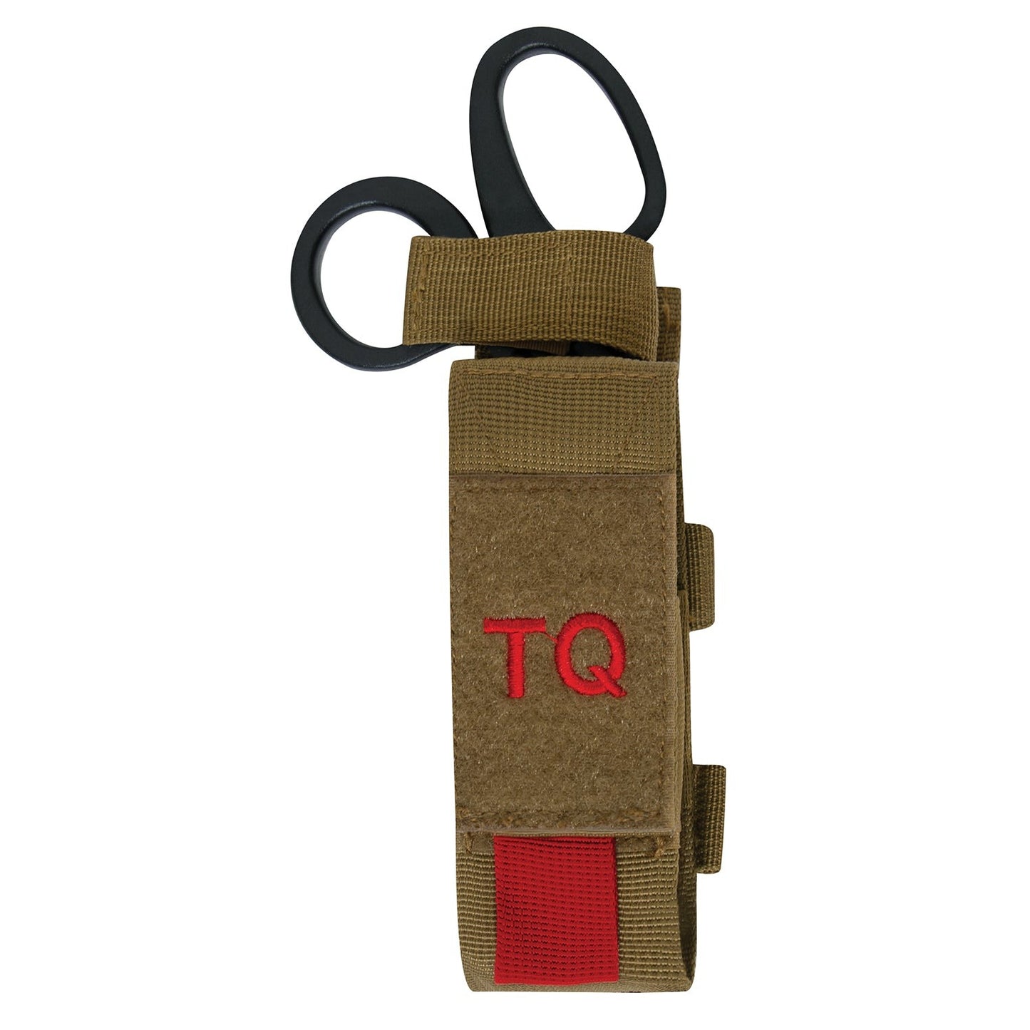 Rothco’s Tactical “TQ” Pouch is designed to hold your tourniquet and shears with an elastic hook & loop compartment and a hidden back pocket with a horizontal hook and loop strap that feeds through the handle of your shears.
