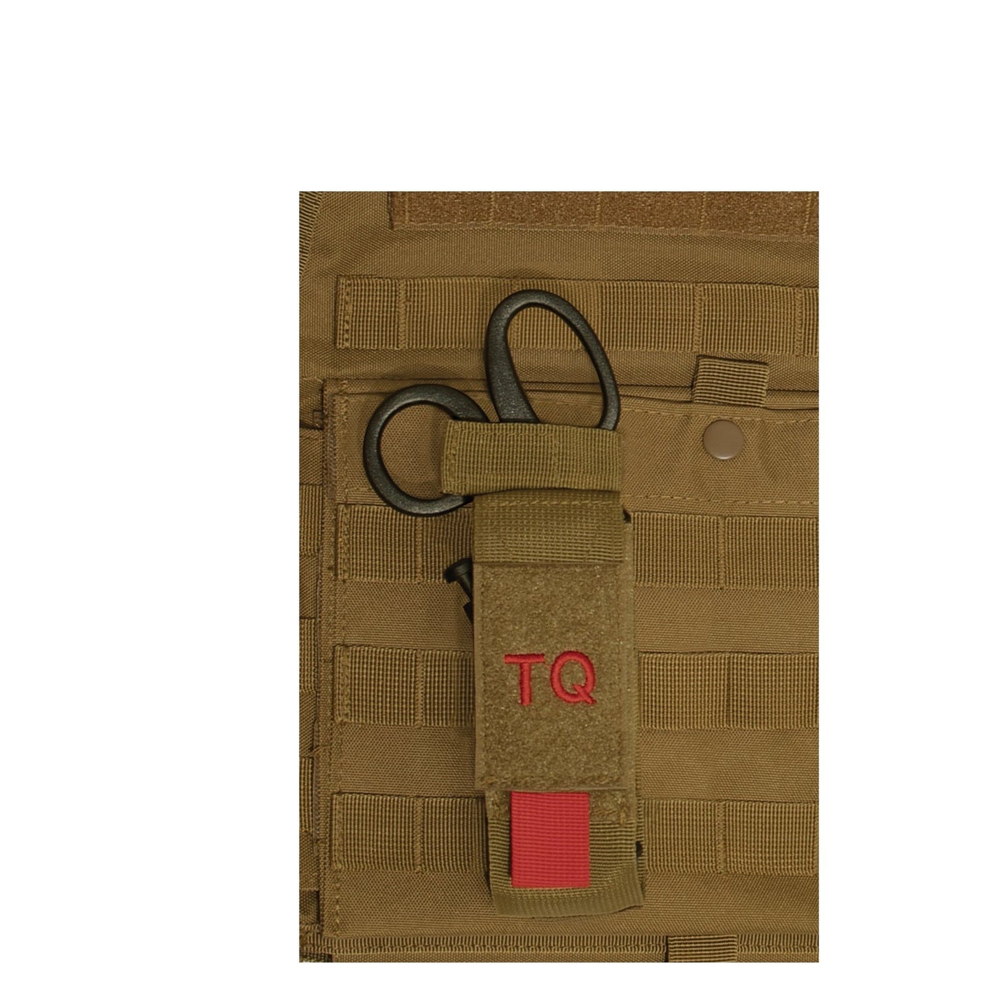 Rothco’s Tactical “TQ” Pouch is designed to hold your tourniquet and shears with an elastic hook & loop compartment and a hidden back pocket with a horizontal hook and loop strap that feeds through the handle of your shears.