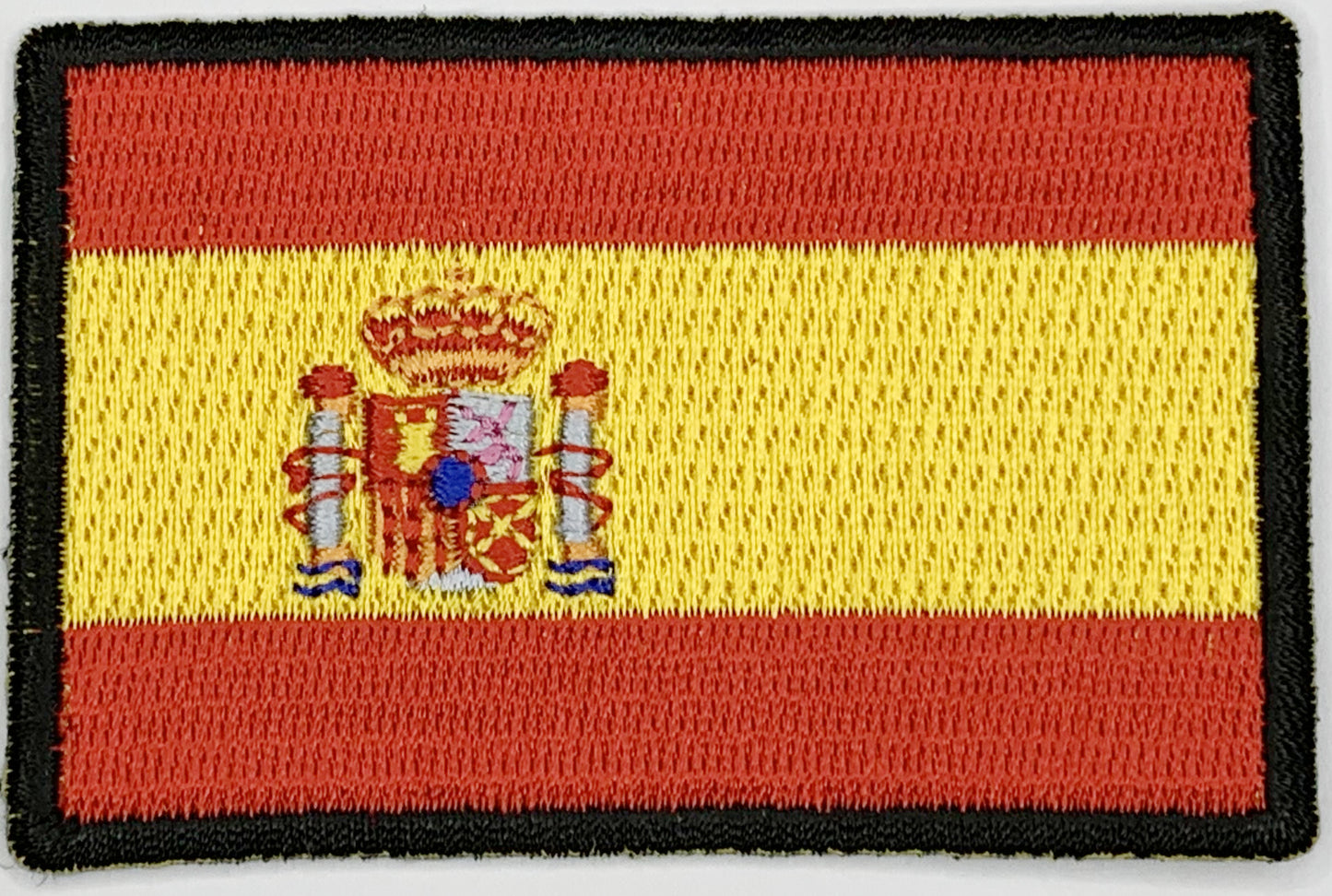 Spanish Flag Iron On Patch. Great for attaching to your jackets, shirts, pants, jeans, hats. Size: 7.62x5.08cm