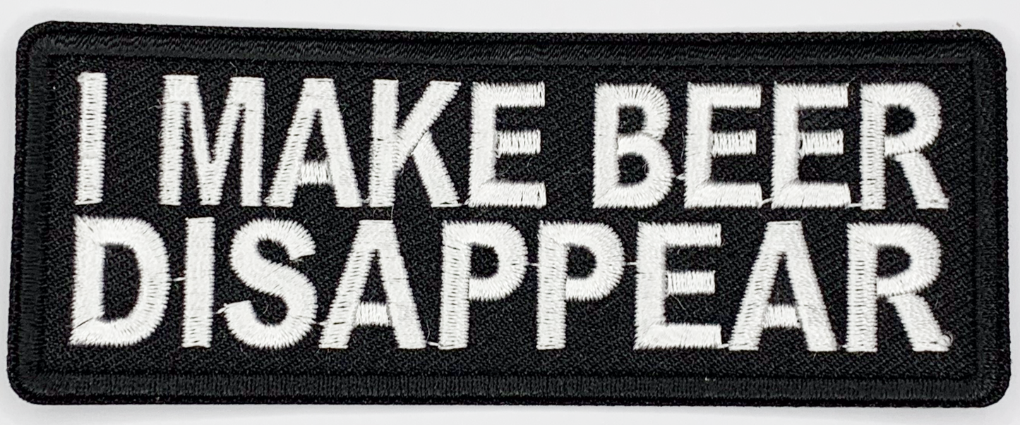 I make beer disappear Iron On Patch. Great for attaching to your jackets, shirts, pants, jeans, hats. Size: 10.4X4cm