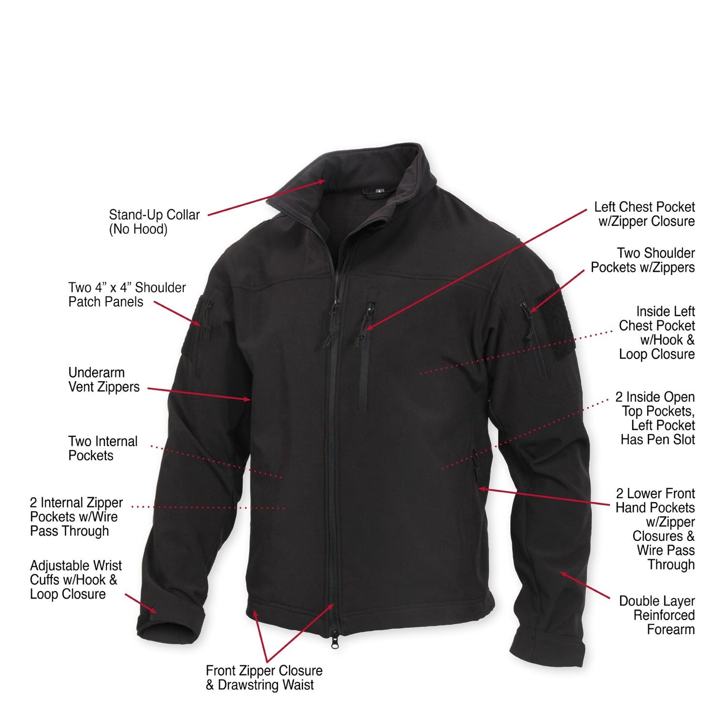 Rothco’s Stealth Ops Soft Shell Tactical Jacket offers unbeatable comfort, durability, and versatility. The mid-weight softshell jacket is ideal for moderate to inclement weather and is perfect for the fall and spring.