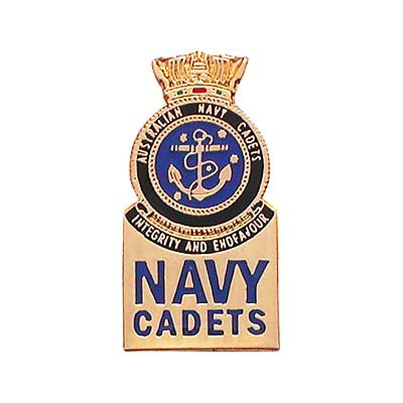 Australian Navy Cadets (ANC) Vertical 20mm full colour enamel lapel pin. Displayed on a presentation card. This beautiful gold plated lapel pin will look great on both you jacket or on your cap.