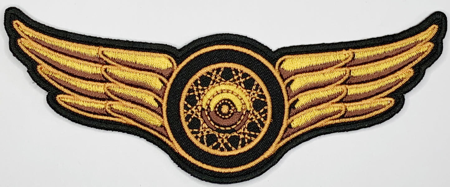 Winged wheel small Iron On Patch. Great for attaching to your jackets, shirts, pants, jeans, hats. Size: 12.7x5.08cm