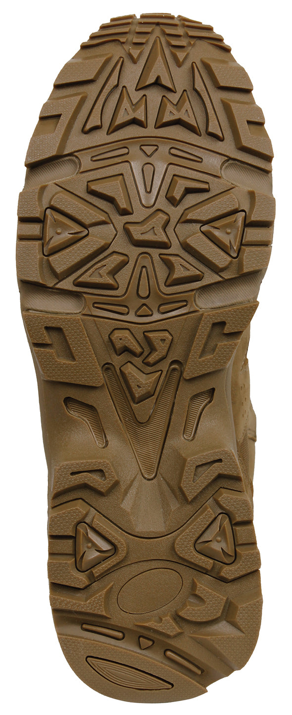 Rothco's Coyote Brown Force Entry Tactical Boot is compliant to military regulation AR 670-1 (DA PAM 670-1, Section 20-3 Boots) Standards. Compliant To Military Regulation AR 670-1 Height Of 8" (Measured From The Ground At Back Center) Upper Flesh Side Out Cattle Hide Leather (Nubuck) With Nylon Rubber Outsole Matching The Upper In Color Plain Toe "Cambrelle" Synthetic Lining (No Mesh) Soles Measure 1.75" In Height Double Side Vents For Breathable Comfort Padded Collar For Additional Support