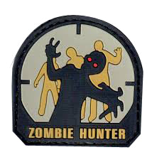 Zombie Hunter - Small PVC Patch, Velcro backed Badge. Great for attaching to your field gear, jackets, shirts, pants, jeans, hats or even create your own patch board. Size: 5x5cm moralepatches.com.au