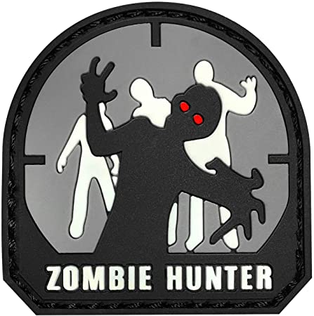 Zombie Hunter - Small PVC Patch, Velcro backed Badge. Great for attaching to your field gear, jackets, shirts, pants, jeans, hats or even create your own patch board. Size: 5x5cm moralepatches.com.au