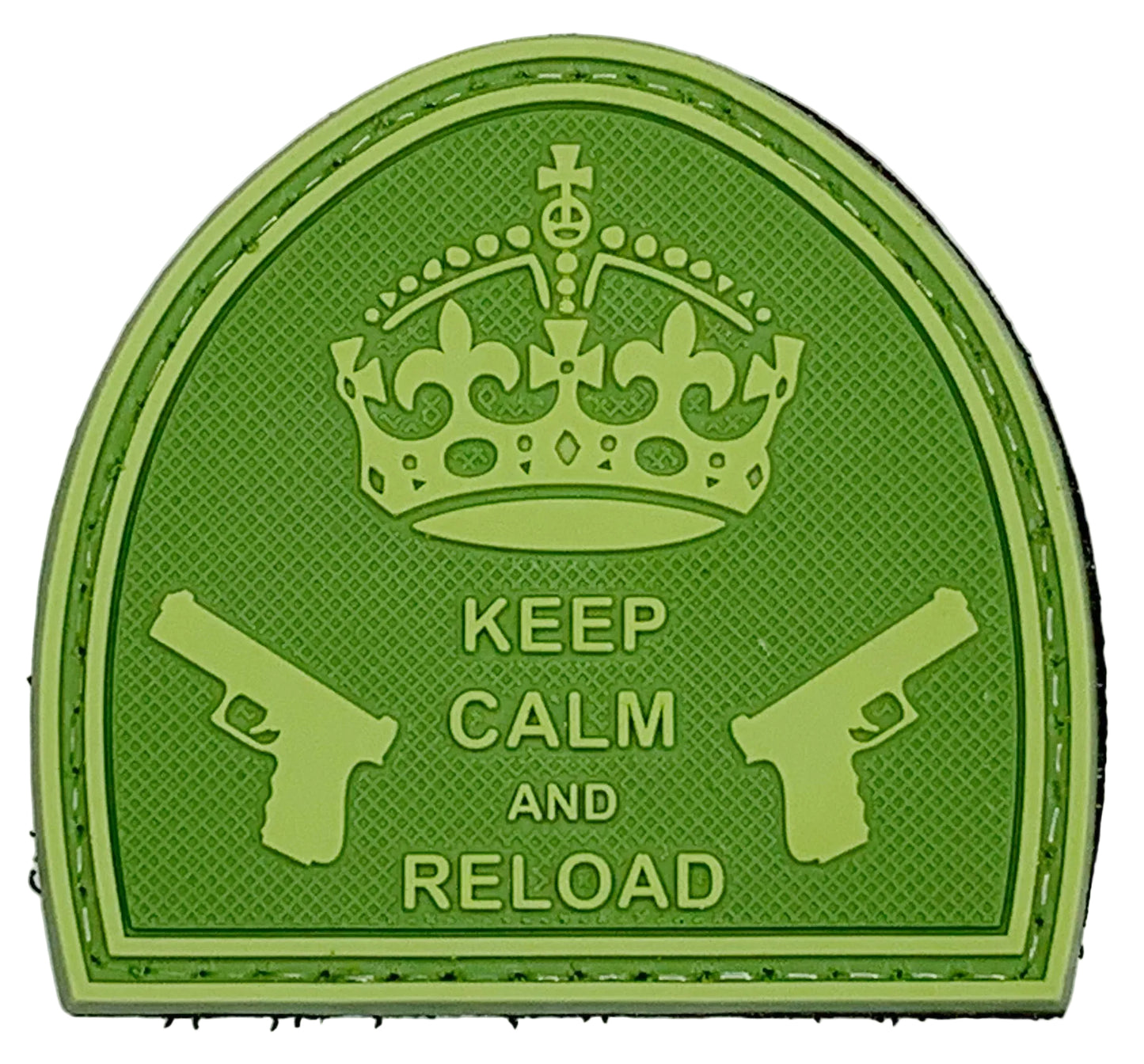 Keep Calm and Reload Carved Background PVC Patch OD Green, Velcro backed Badge. Great for attaching to your field gear, jackets, shirts, pants, jeans, hats or even create your own patch board. Size: 5.5X5cm www.moralepatches.com.au