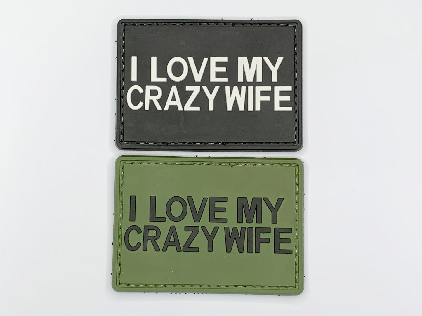 I LOVE MY CRAZY WIFE PVC Patch, Velcro backed Badge. Great for attaching to your field gear, jackets, shirts, pants, jeans, hats or even create your own patch board. Size: 7x5cm