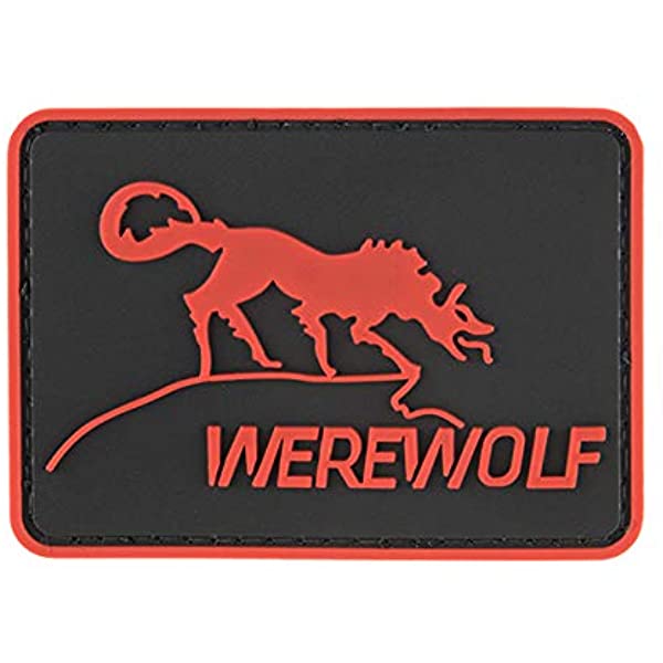 Red Werewolf PVC Patch, Velcro backed Badge. Great for attaching to your field gear, jackets, shirts, pants, jeans, hats or even create your own patch board. Size: 7x5cm